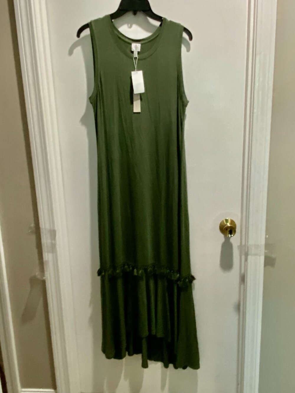 New Cupio Fringe Forest Tassels Earthy Tiered Basic Goth Midi T - Shirt Dress L